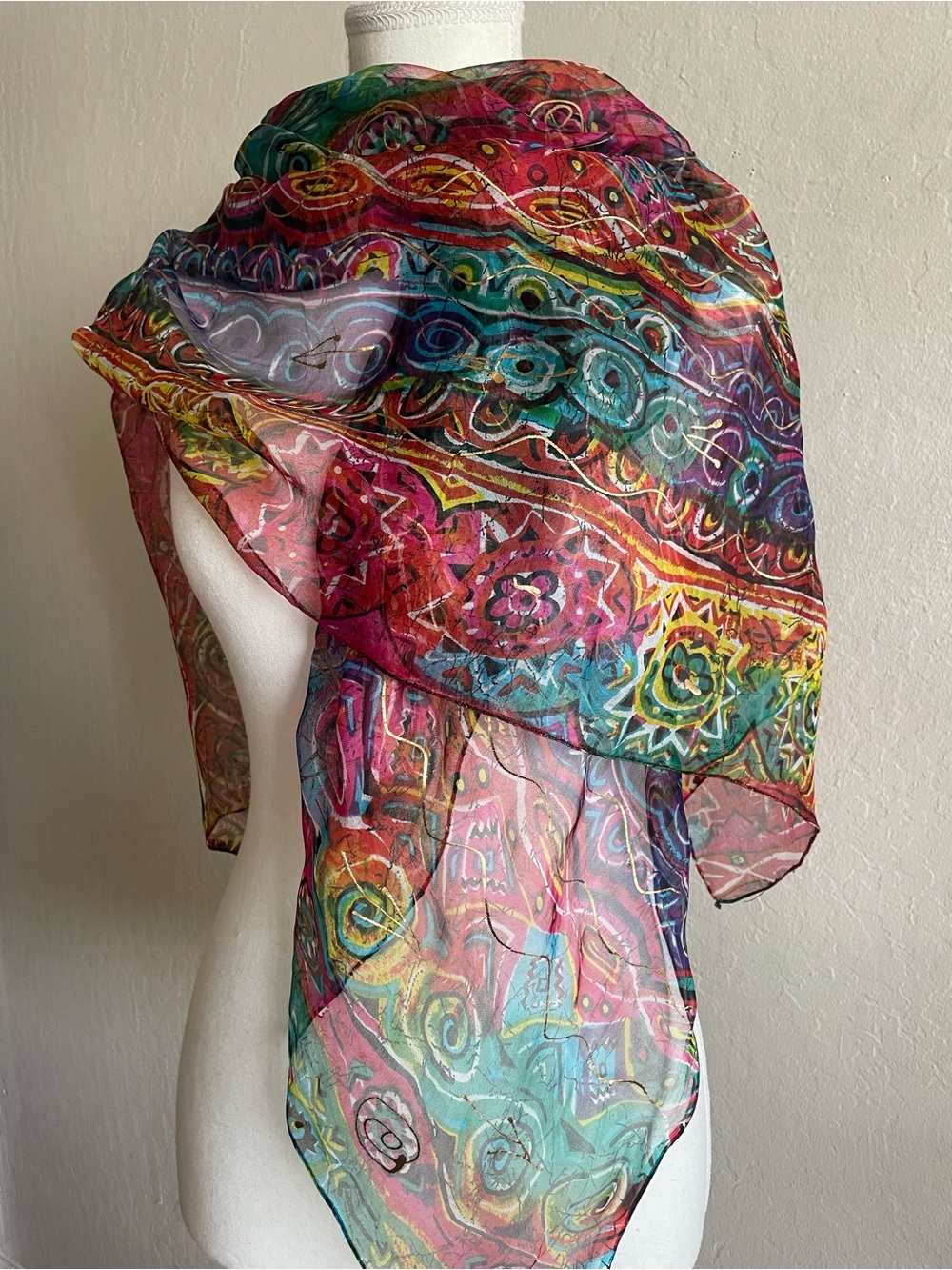 Colorful and hand painted chiffon silk scaf